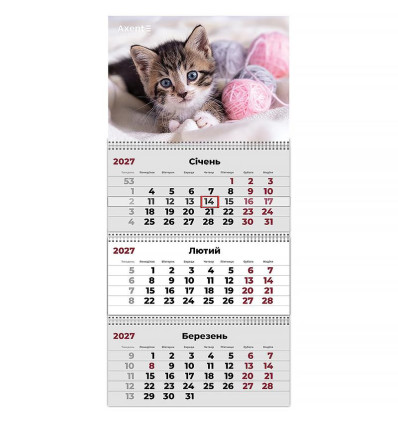 Календар настінний квартальний 2027 р.,3 пр. Cats 1 , 8803-27-7-A