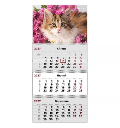 Календар настінний квартальний 2027 р.,3 пр. Cats 3 , 8803-27-9-A