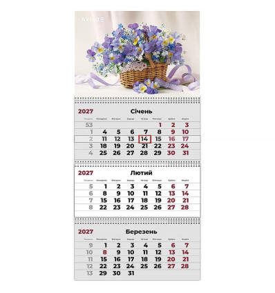 Календар настінний квартальний 2027 р.,3 пр. Magic Flowers 1 , 8803-27-25-A