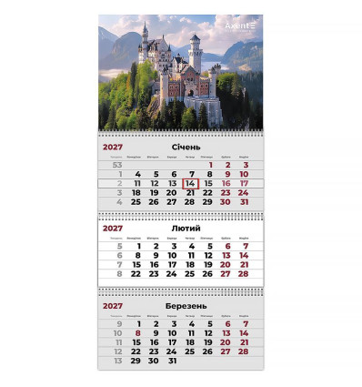 Календарь настенный квартальный 2027 г.,3 пр. Сastles 1 , 8803-27-1-A
