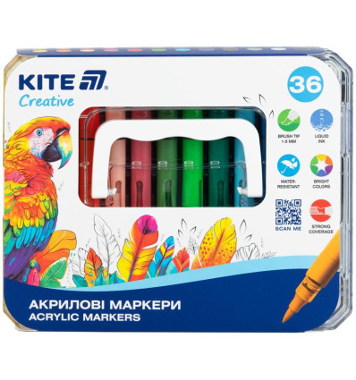Маркери акрилові з рідкими чорнилами, 36шт Kite Creative , K-1163