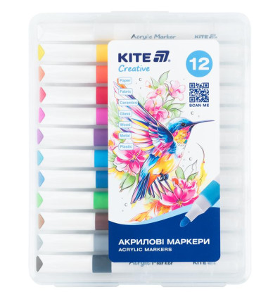 Маркери акрилові Jumbo, 12шт Kite Creative , K-1290