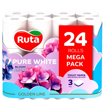 Папір туалетний Ruta Pure White 3ш білий Bloom Aroma 18+6 рул