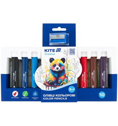 Олівці кольорові 3в1, 10 шт. з точилкою, Kite Creative (K-1055)