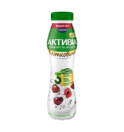 Біфідойогурт Активіа Вишня-чіа питний 1.2% 260г