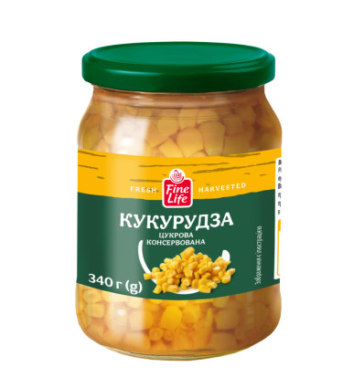 Кукуруза сахарная Fine Life из целых зерен консервированная стерилизованная высший сорт 340г