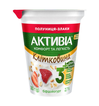 Бифидойогурт Активиа Клубника-злаки с наполнителем 2,7% 260г