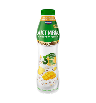 Бифидойогурт Активиа Ананас-манго со льном и злаками питьевой 1,2% 500г
