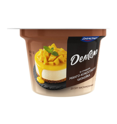 Десерт кисломолочный Делиссимо со вкусом манго-кокосового чизкейка 5% 180г