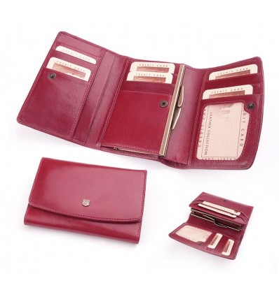 Бумажник женский из итальянской кожи,цвет:темно-красный,размер:100 х 135 мм