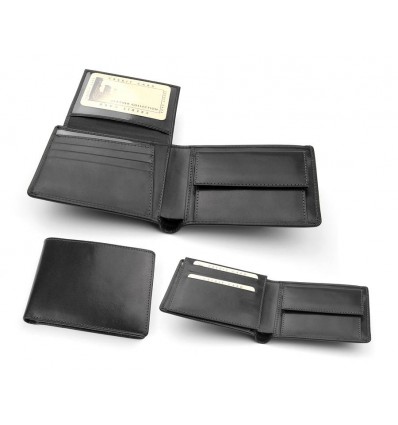Бумажник мужской из итальянской кожи,цвет:черный,размер:95 х 125 мм