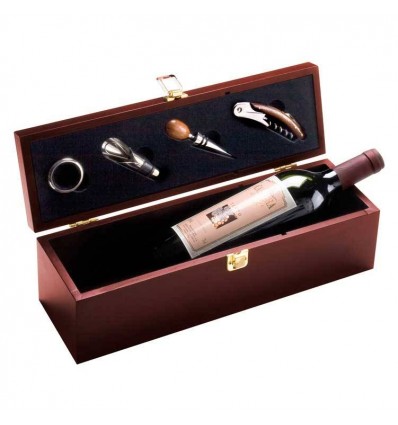 Элегантная деревянная коробка с элементами винного набора,цвет:коричневый,размер:36,2 x 11,4 x 11,1 с