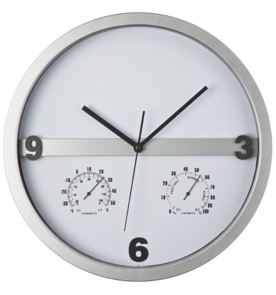 Часы с термометром и гигрометром,цвет:серый,размер:ø 34,7 x 4,7 см