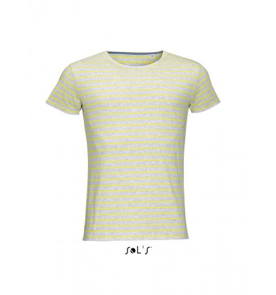 Мужская футболка с круглым воротом в полоску SOL’S MILES MEN,цвет:белый/желтый,размер:L