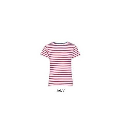 Дитяча футболка з круглим коміром в смужку SOL'S MILES KIDS,колір:білий/червоний,розмір:10 лет