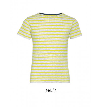 Детская футболка с круглым воротом в полоску SOL’S MILES KIDS,цвет:белый/желтый,размер:6 лет