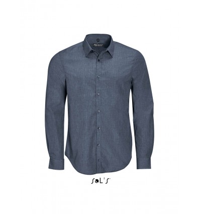 Рубашка мужская из поплина меланж с длинным рукавом SOL’S BARNET MEN,цвет:синий-джинс,размер:M