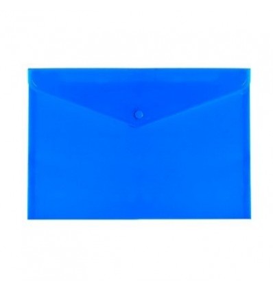Папка-конверт А4 прозрачная на кнопке, синяя