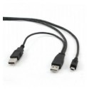 Кабель mini USB2.0, A-папа + харчування / mini USB 5-пін, 1.8 м