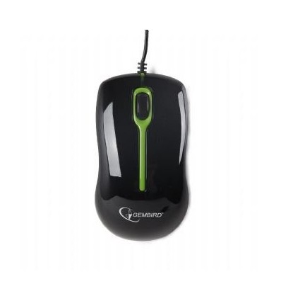 Оптическая мышь, USB интерфейс, черный цвет с зеленой вставкой