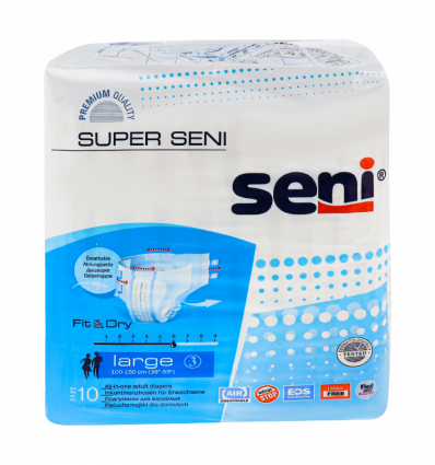 Подгузники Seni Super Seni Large 3 для взрослых 100-150см 10шт