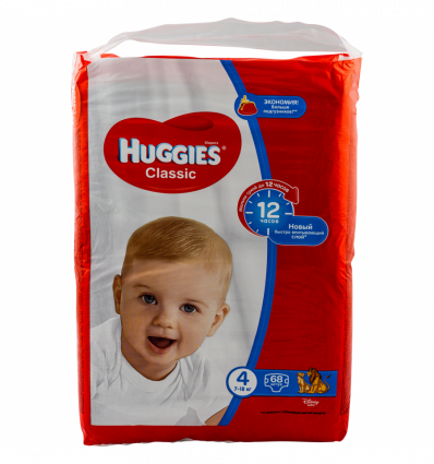 Подгузники Huggies Classic 4 размер 7-18кг детские 68шт