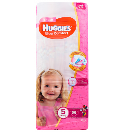 Подгузники Huggies Ultra Comfort 5 размер для девочек 12-22кг 56шт