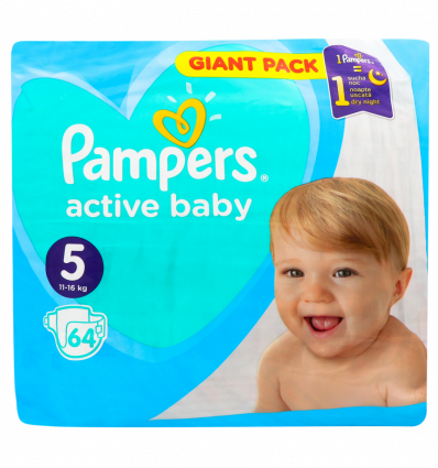 Пiдгузки Pampers Active Baby дитячі 5 розмір 11-16кг 64шт