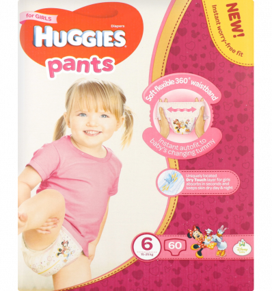 Подгузники-трусики Huggies 6 размер для девочек 15-25кг 60шт