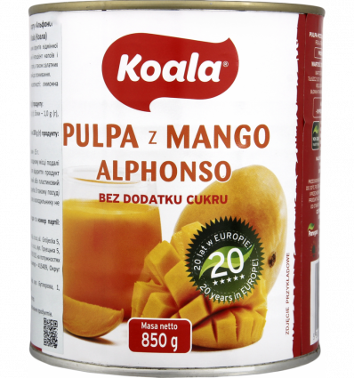 Пюре Koala Alphonso из манго пастеризованное без сахара 850г