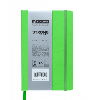 Блокнот деловой STRONG, L2U, 125x195 мм, 80 л., клетка, салатовый, иск.кожа