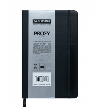 Блокнот деловой PROFY, L2U, 125x195 мм, 80 л., клетка, черный, иск.кожа