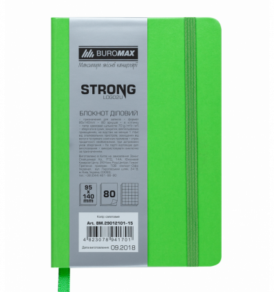 Блокнот деловой STRONG, L2U, 95x140 мм, 80л., клетка, салатовый, иск.кожа