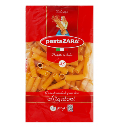 Изделия макаронные Pasta ZARA Rigatoni из тв сортов пш 500г