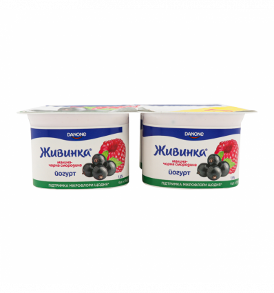 Йогурт Живинка Малина-чорна смородина 1.5% 4*115г