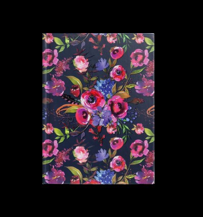 Записна книжка FLORA, А6, 64 арк., клітинка, тв. обкл., мат. ламінація+лак, темно-синя ( BM.2461410