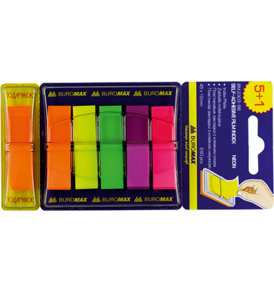 Закладки пластикові POP-UP, NEON, з клейким шаром, 45x12 мм, 5+1 кол. по 40 арк. ( BM.2303-98 )