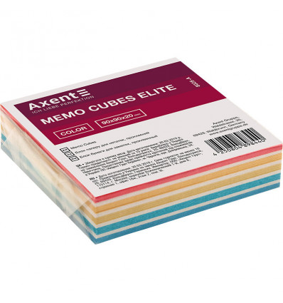 Папір для нотаток кольоровий AXENT Elite “Color” 8025-A, 90х90х20 мм, проклеєний