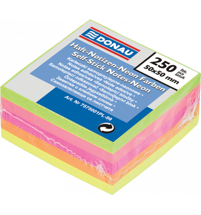 Блок для нотаток 7575001PL, 50х50мм, 250 арк. (неон, асорті)