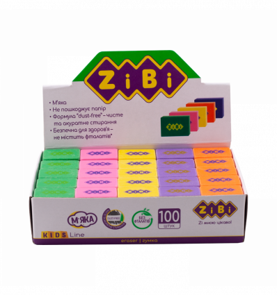 Ластик DRIVE, 26х18х8мм, 100 шт. в шоубоксе, KIDS Line ZB.5420