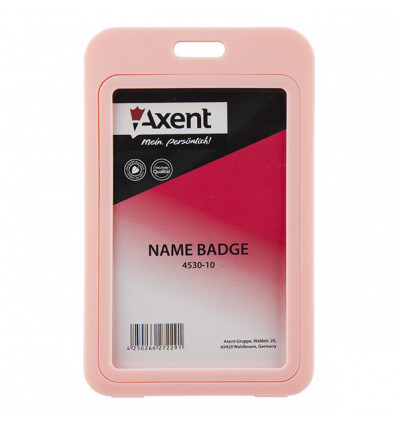 Бейдж Axent 4530-10-A вертикальний, PP, рожевий, 50х84 мм