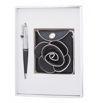 Набір подарунковий "Floret": ручка (К) + гаманець + дзеркальце, чорний
