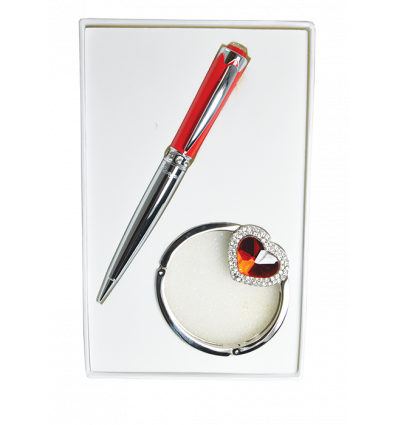 Набор подарочный "Crystal": ручка шариковая + крючек д/ сумки, красный