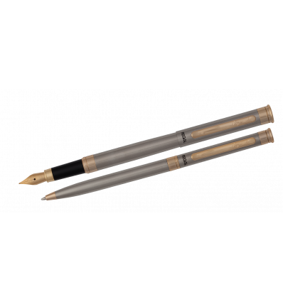 Комплект ручок (перо+кулькова) в подарунковому футлярі L, сталь ( R68007.L.BF )