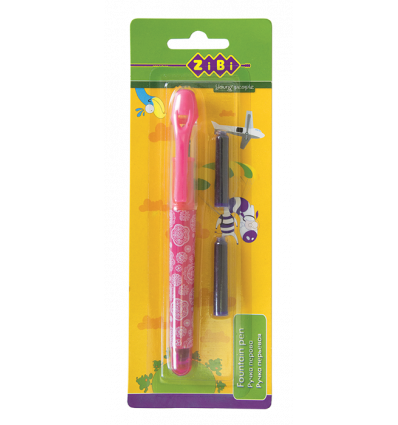 Ручка перова з вікритим пером + 2 капсули, рожевий корпус, блістер, KIDS Line