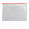 Папка - конверт на молнии zip-lock, А5, глянцевый прозрачный пластик, красная молния
