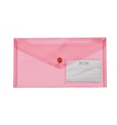 Папка-конверт TRAVEL, на кнопці, DL,глянцевий прозорий пластик, червона