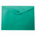 Папка-конверт, на кнопке, А4, матовый пластик, зеленая