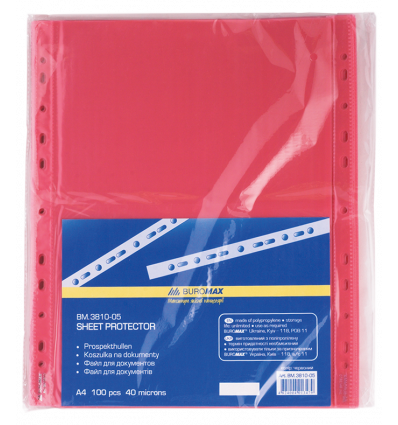 Файл для документів PROFESSIONAL, А4, 40мкм, червоний, по 100 шт. в упаковці