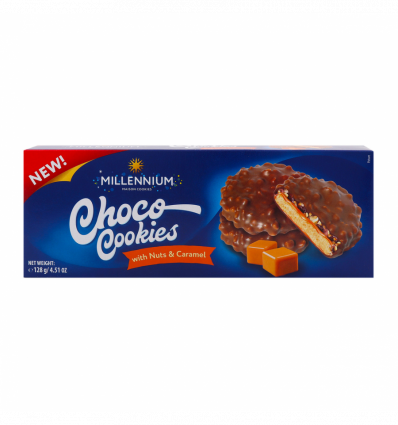 Печенье Millennium Choco Cookies с карамелью и орехами 128г